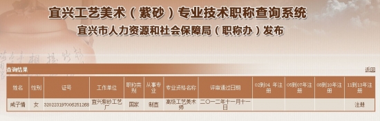 咸晴工艺师职称